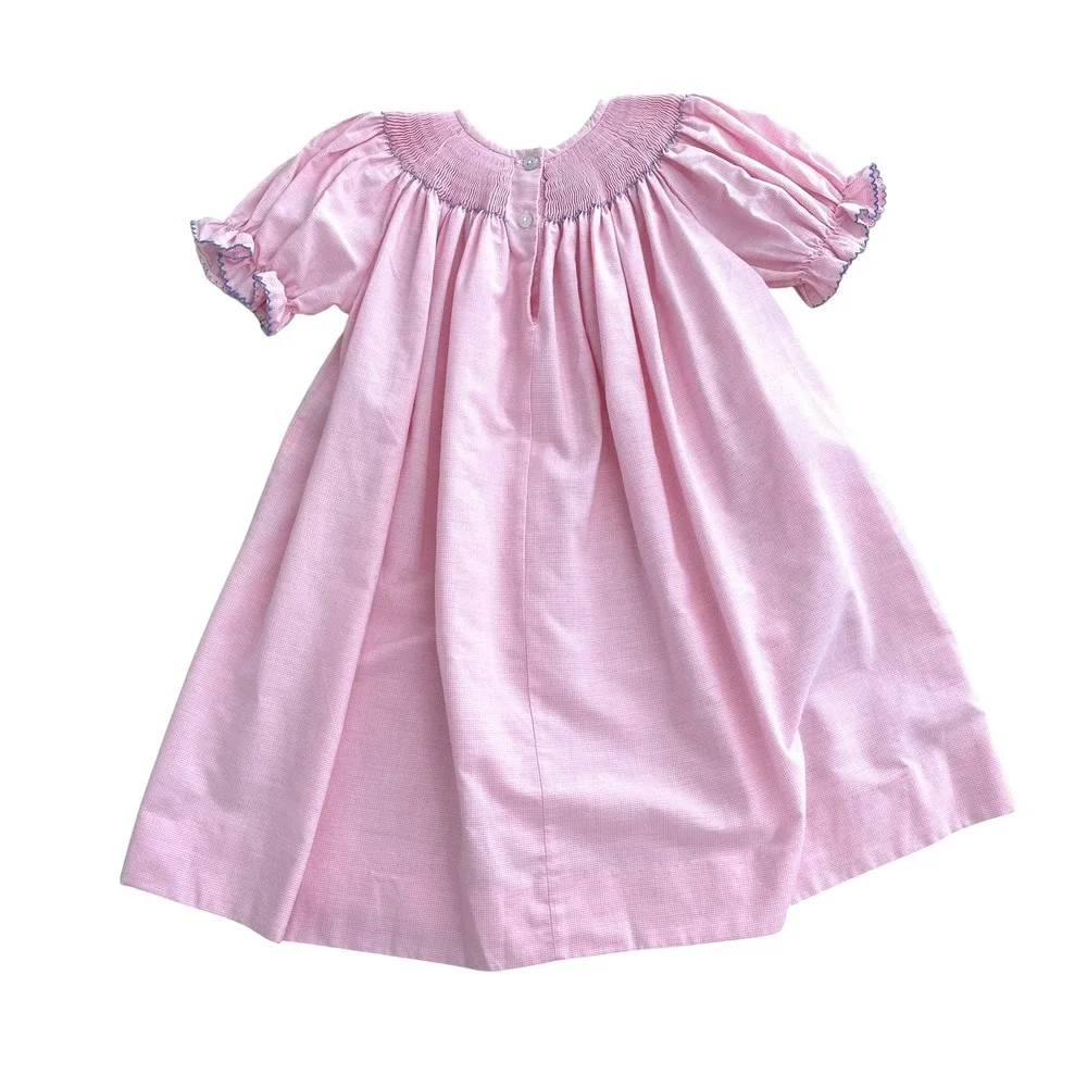 Southern Sunshine smocked‎ plaid bishop dress Size 3 pink white angels church